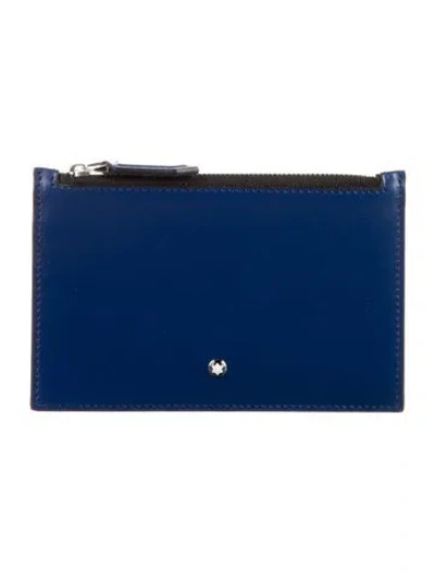 Pre-owned Montblanc Leather Coin Pouch In Blue