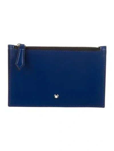 Pre-owned Montblanc Leather Coin Pouch In Blue