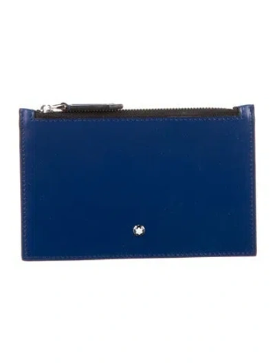 Pre-owned Montblanc Leather Coin Pouch In Blue