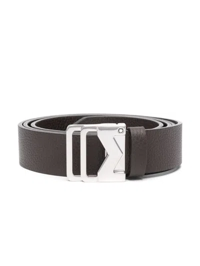 Montblanc Leather Grainy Belt In Brown