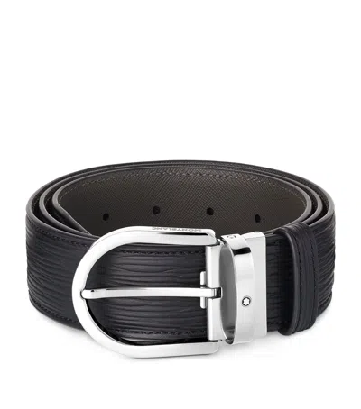 Montblanc Horseshoe Buckle Printed Black 40 Mm Leather Belt