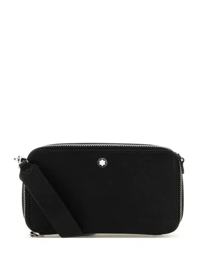 Montblanc Leather Messenger Bag In Black