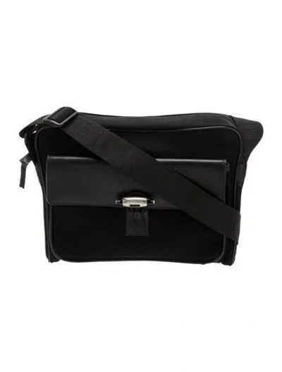 Pre-owned Montblanc Leather Messenger Bag In Black