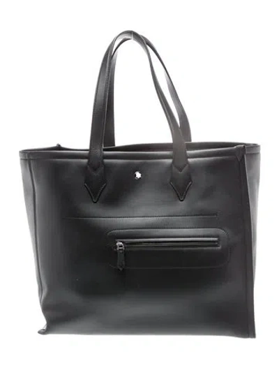 Pre-owned Montblanc Leather Messenger Bag In Black