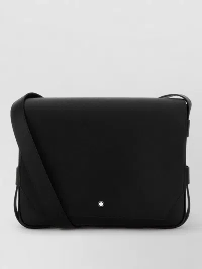 Montblanc Leather Messenger Crossbody Bag Adjustable Strap In Black