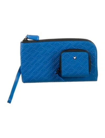Pre-owned Montblanc Leather Printed Wristlet In Blue