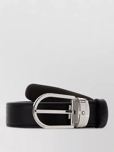 Montblanc Leather Reversible Belt Adjustable Length Textured In Black