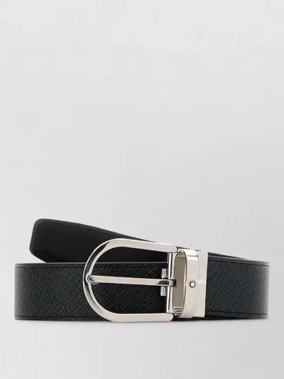 Montblanc Leather Reversible Belt Adjustable Length Textured In Black