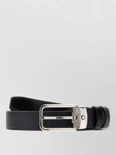 Montblanc 30 Mm Reversible Belt In Grain Leather With Rectangular Buckle In Blue