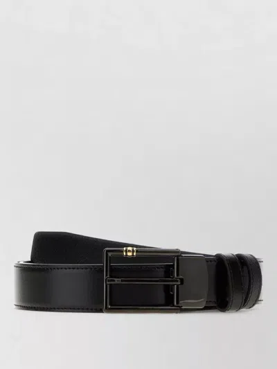 Montblanc Leather Reversible Belt Adjustable Textured Finish In Black