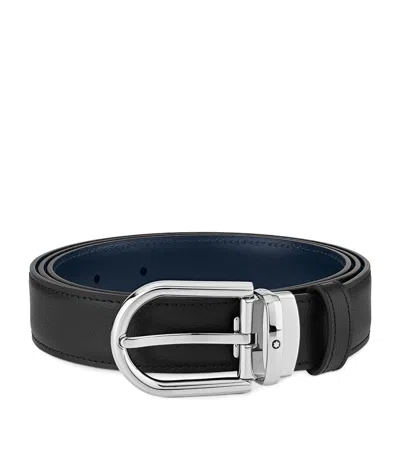 Montblanc Reversible Horseshoe Buckle Leather Belt In Black And Blue