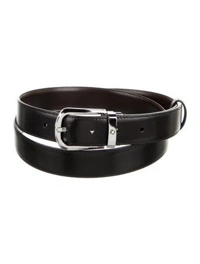 Pre-owned Montblanc Leather Waist Belt W/ Tags In Black