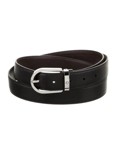 Pre-owned Montblanc Leather Waist Belt W/ Tags In Black