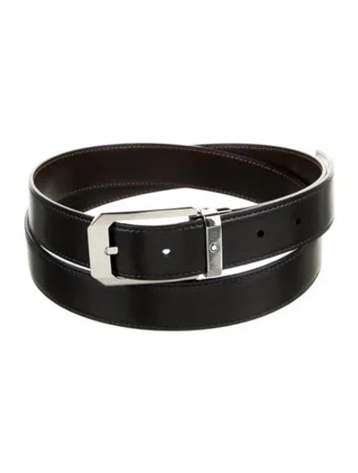 Pre-owned Montblanc Leather Waist Belt W/ Tags In Black