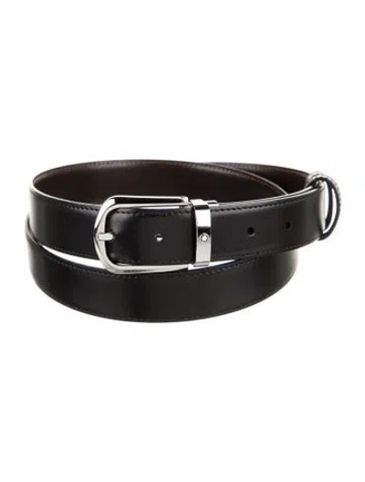 Pre-owned Montblanc Leather Waist Belt W/ Tags In Black