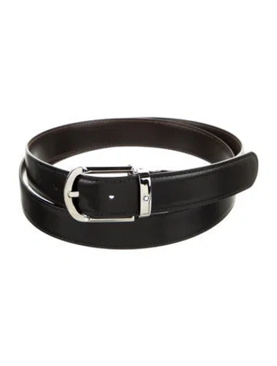 Pre-owned Montblanc Leather Waist Belt W/ Tags In Black