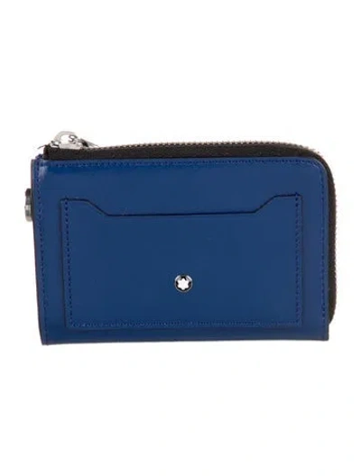 Pre-owned Montblanc Leather Wallet W/ Tags In Blue