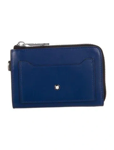 Pre-owned Montblanc Leather Wallet W/ Tags In Blue