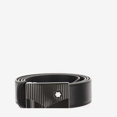Montblanc Leather With Emblem Buckle Belt In Black