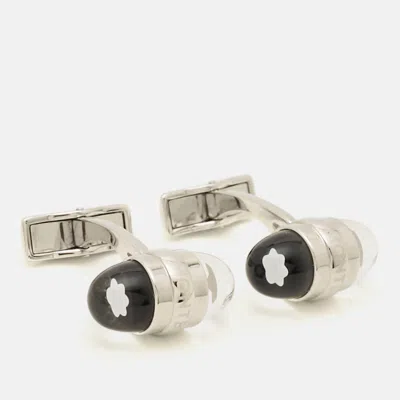 Pre-owned Montblanc Logo Glass Silver Tone Cufflinks