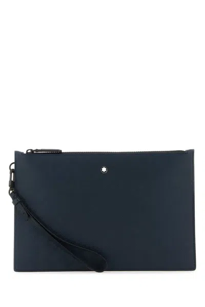 Montblanc Logo Stud Zipped Clutch In Blue