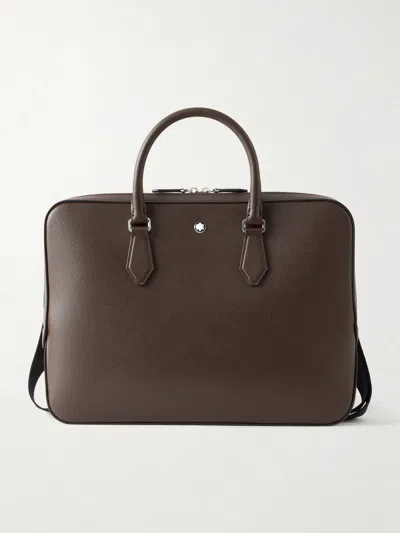 Montblanc Logo-appliquéd Textured-leather Briefcase In Brown