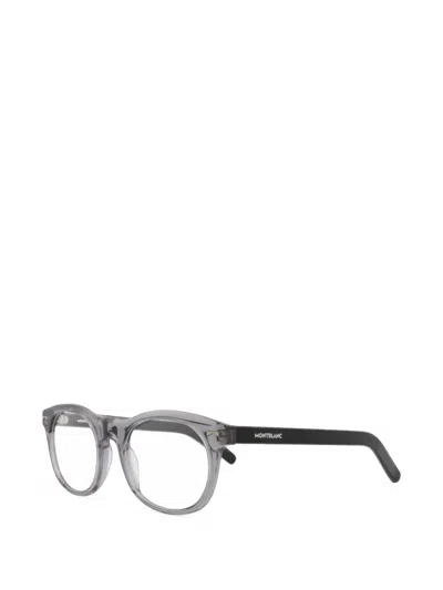 Montblanc Logo-print Round-frame Glasses In Gray