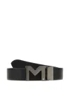 Montblanc Reversible Leather Belt Adjustable Length Metal Buckle In Black