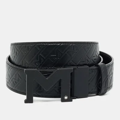 Pre-owned Montblanc M Cut To Size Buckle Belt Black M Gram Leather
