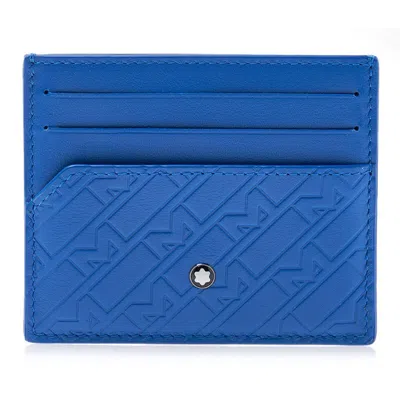 Pre-owned Montblanc M Gram 4810 Genuine Leather Card Holder Wallet Purse Case For Men In Blue