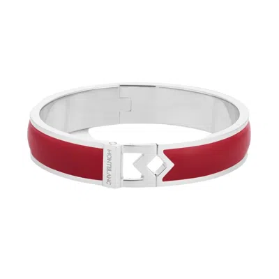 Montblanc M Logo Bracelet In Steel And Red Leather In Transparent