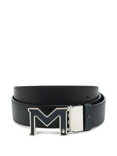 Pre-owned Montblanc M Reversible Leather Belt In Blue