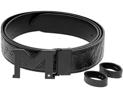 Pre-owned Montblanc M Shaped Black 35mm Reversible Leather Belt 129443