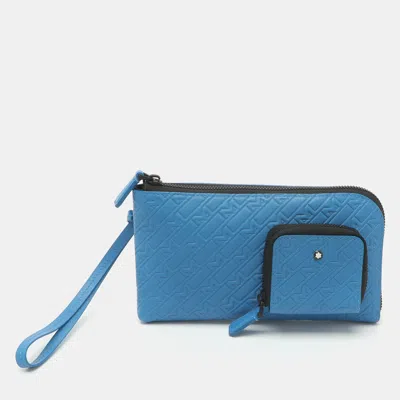 Pre-owned Montblanc M_gram 4810 Lt Blue Leather Long Wallet