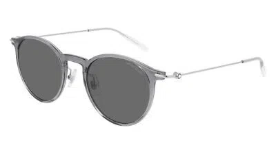 Pre-owned Montblanc Mb0097s Men Sunglasses Round Silver Gray Gray 50mm 100% Authentic