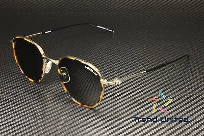 Pre-owned Montblanc Mb0160s 002 Square Havana Black Grey 49 Mm Men's Sunglasses