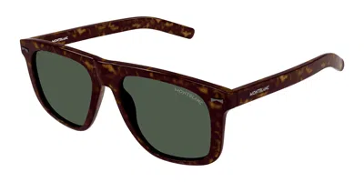 Montblanc Mb0227s 002 Men's Sunglasses Tortoiseshell Size 55 In Green