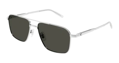 Pre-owned Montblanc Mb0278s-001 Pilot Grey In Gray