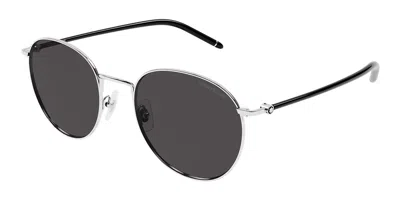 Montblanc Mb0343sa Asian Fit 001 Men's Sunglasses Silver Size 55
