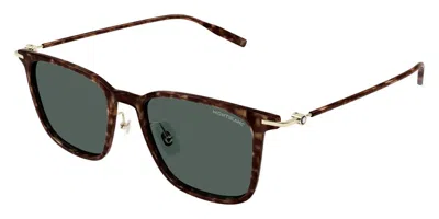 Montblanc Mb0354s Asian Fit 002 Men's Sunglasses Tortoiseshell Size 52 In Green