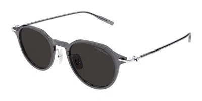 Montblanc Mb0355s Asian Fit 003 Men's Sunglasses Grey Size 49 In Black