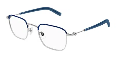 Montblanc Mb0389o Asian Fit Men's Glasses, Silver, Size 50 In Blue