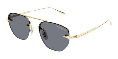 Montblanc Mb0404s Vestibilità Orientale 001 Occhiali Da Sole Oro Per Uomo In Multi