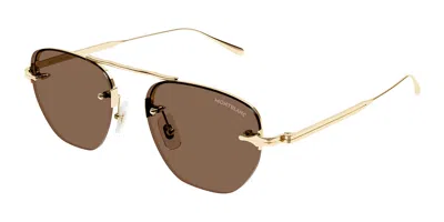 Montblanc Mb0404s Vestibilità Orientale 002 Occhiali Da Sole Oro Per Uomo In Blue