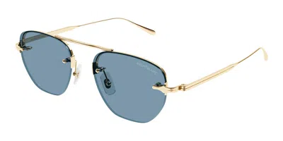 Montblanc Mb0404s Vestibilità Orientale 004 Occhiali Da Sole Oro Per Uomo In Multi