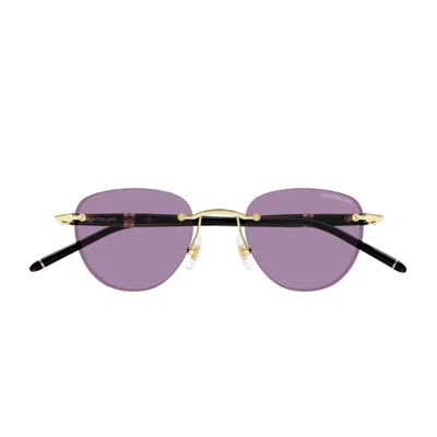 Montblanc Mb0412s Linea Meisterstuck 002 Gold Black Violet Sunglasses In Purple