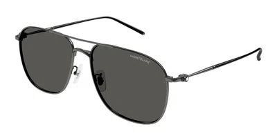 Montblanc Mb0417sa Asian Fit 002 Men's Sunglasses Gunmetal Size 60 In Gray
