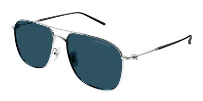 Montblanc Mb0417sa Asian Fit 004 Men's Sunglasses Silver Size 60