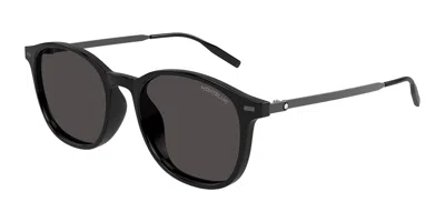 Montblanc Mb0454sa Vestibilità Orientale 001 Occhiali Da Sole Neri Per Uomo In Black
