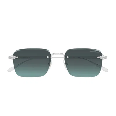 Montblanc Mb0456s Linea Nib 002 Silver Grey Sunglasses In Green